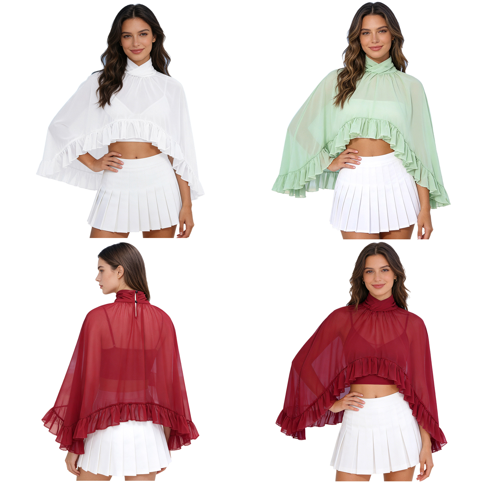Women Formal Wear Types - Women Chiffon Shawl Blouse High Collar