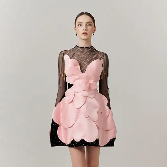 Formal Wear Women Us - Gothic Black Pink Floral Mini Dress