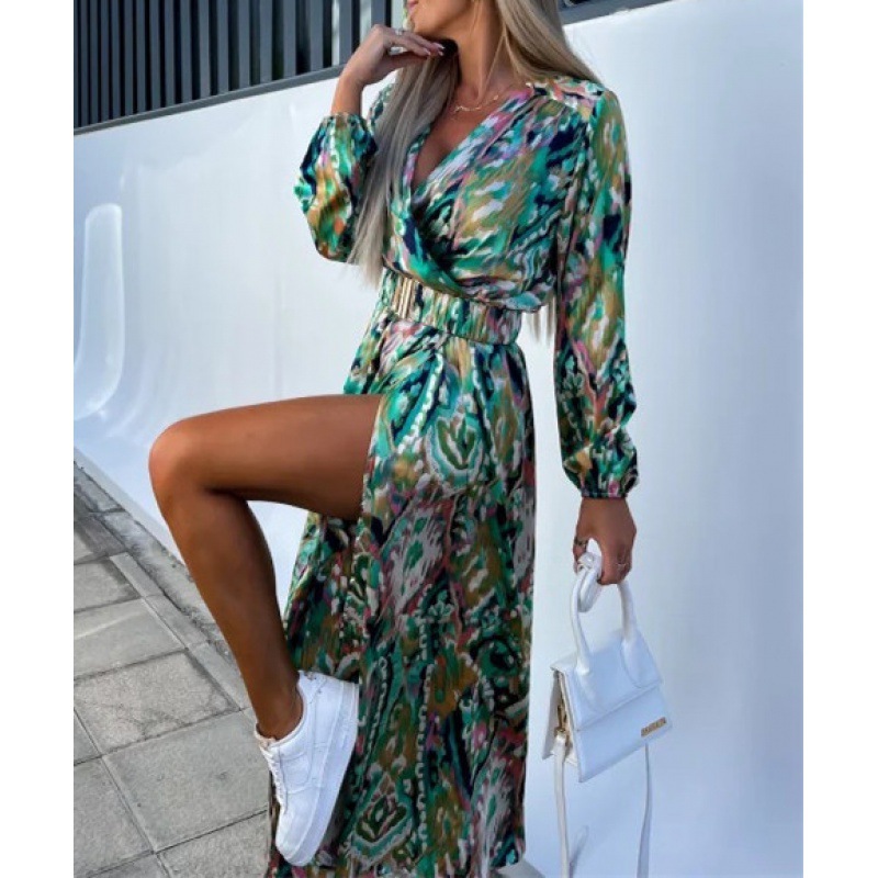 Wrap Dress Work - Autumn Women Floral Print Long Dress