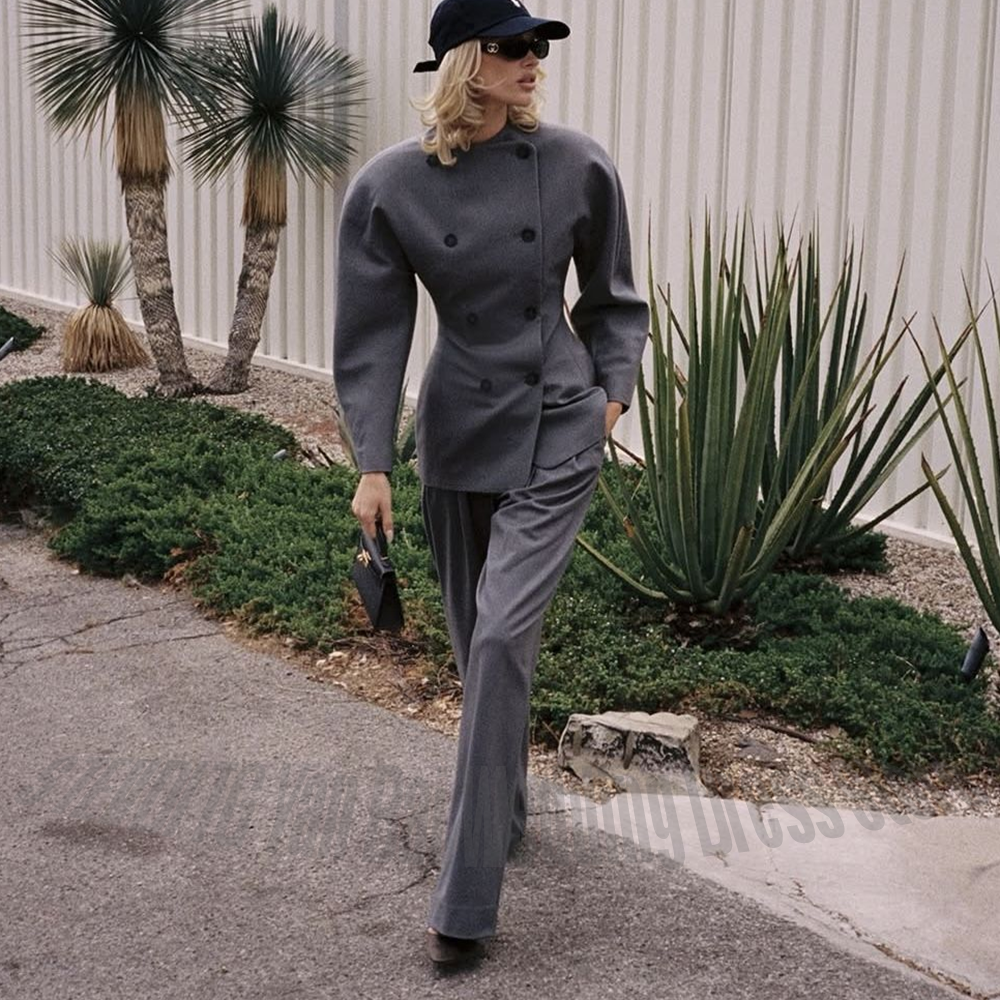 Women Formal Wear Tailor - Classic Grey Women's Suit Set Double