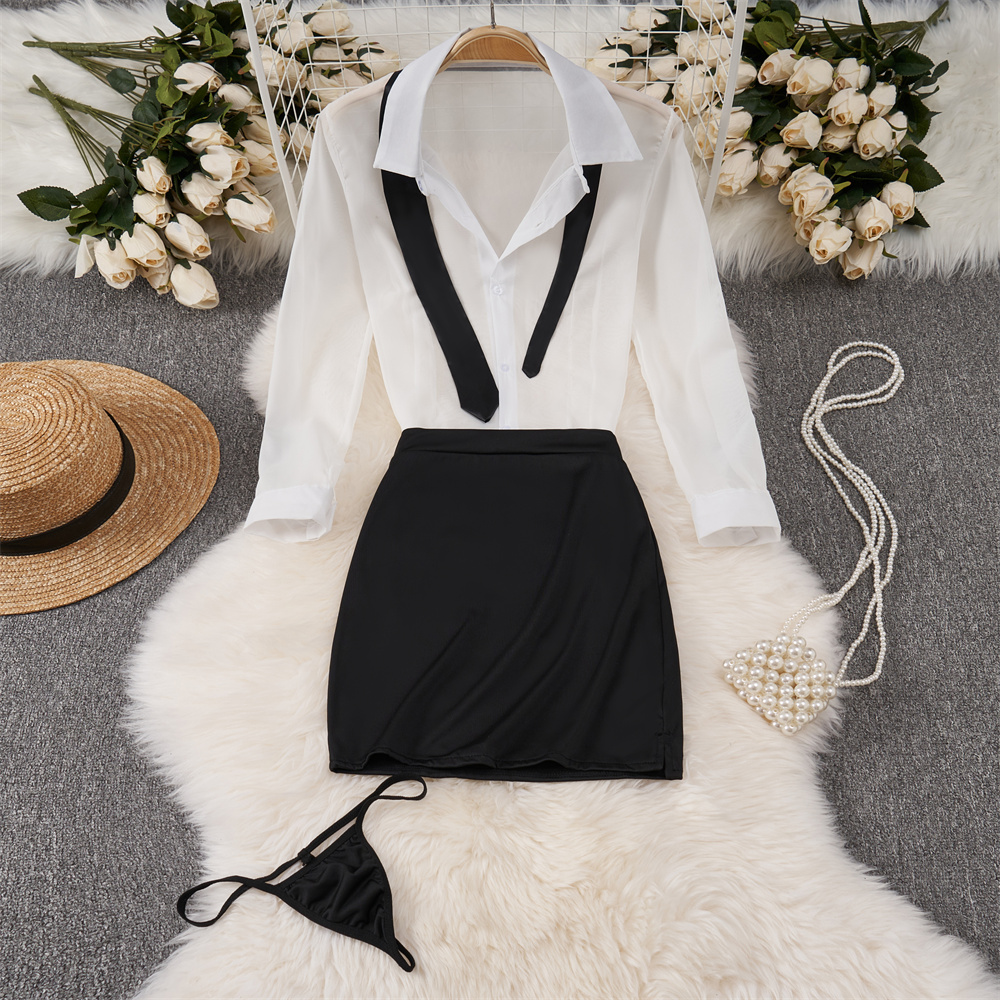 Women'S Formal Wear Blouse - Sexy Transparent Long Sleeve Shirts And