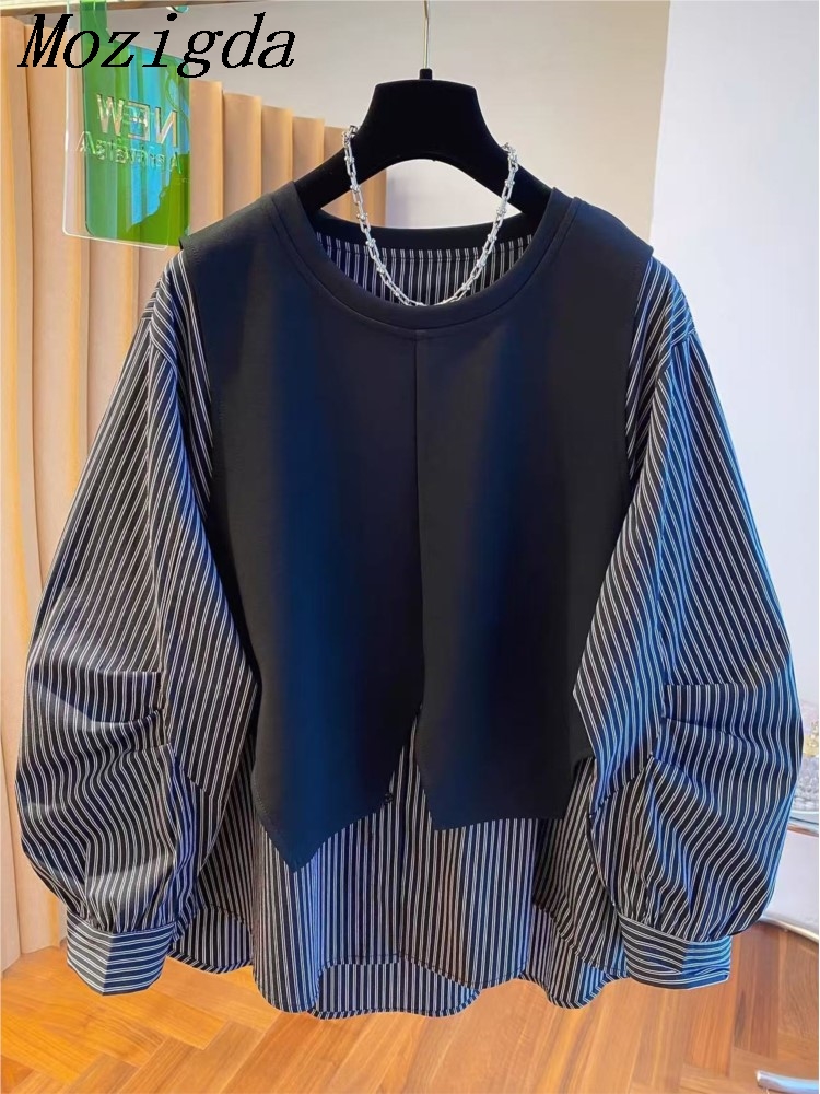 Women'S Formal Wear Blouse - Autumn Patchwork Fake Two Piece Set