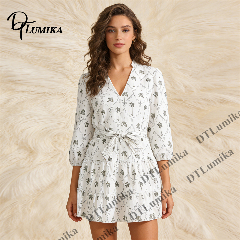 Women'S Formal Resort Wear - DTLumika Palm Tree Print Wrap Dress,