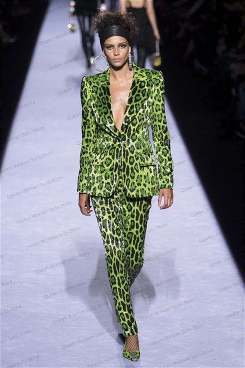 Sequins Leopard Women Suit Set - Women Formal Wear Coat avis et prix