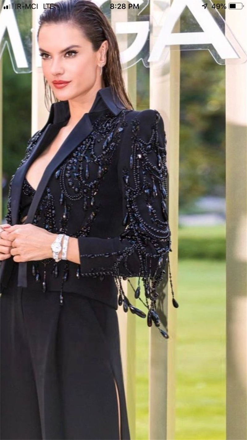 Black Crystals Women Suits Set - Women Formal Wear Coat avis et prix