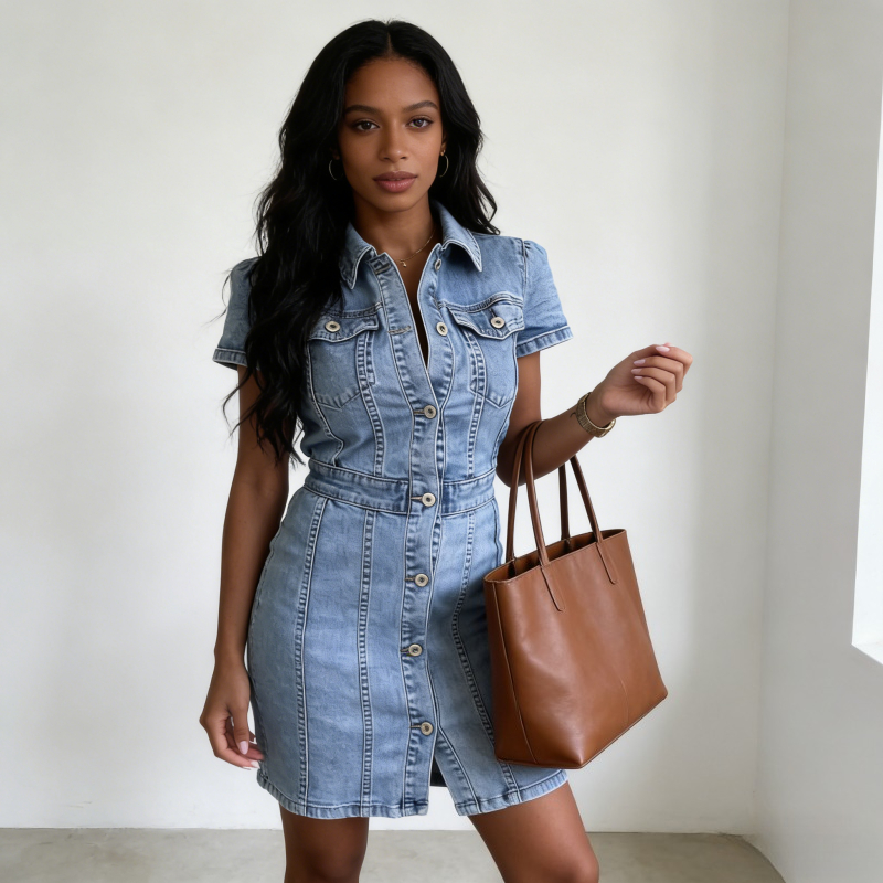 Women Denim Dresses Single Bre - Wrap Dress Work avis et prix
