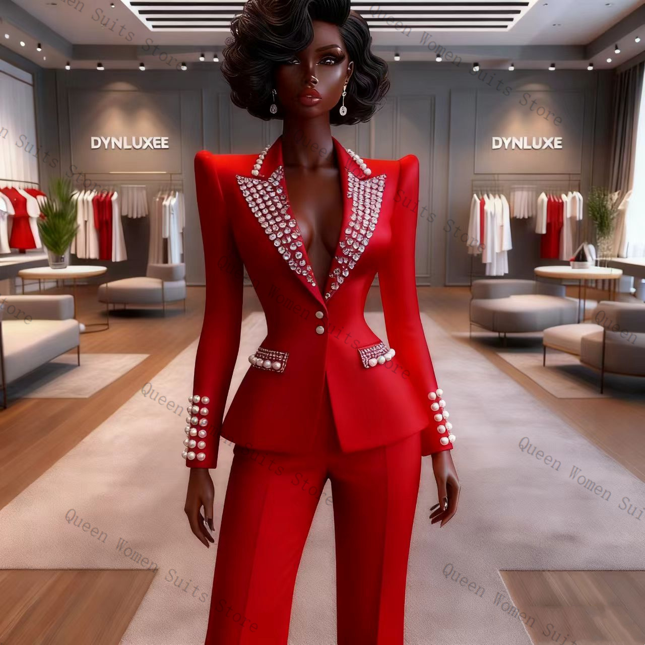 Pearls Red Women Suit Pants Se - Women Formal Wear Coat avis et prix