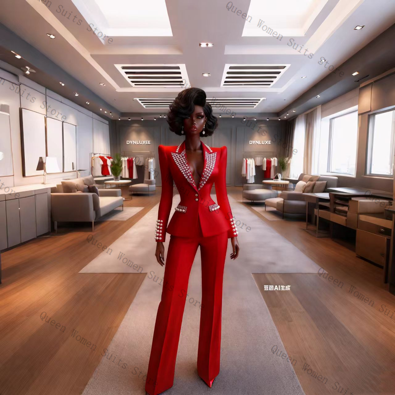 Pearls Red Women Suit Pants Se - Women Formal Wear Coat avis et prix
