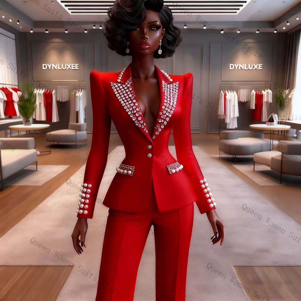 Pearls Red Women Suit Pants Se - Women Formal Wear Coat avis et prix