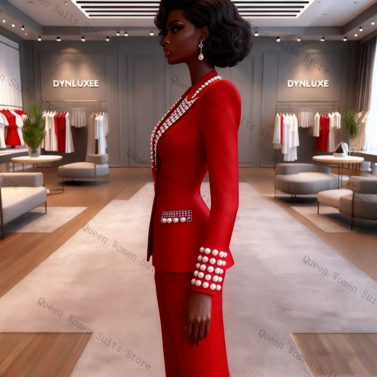 Pearls Red Women Suit Pants Se - Women Formal Wear Coat avis et prix