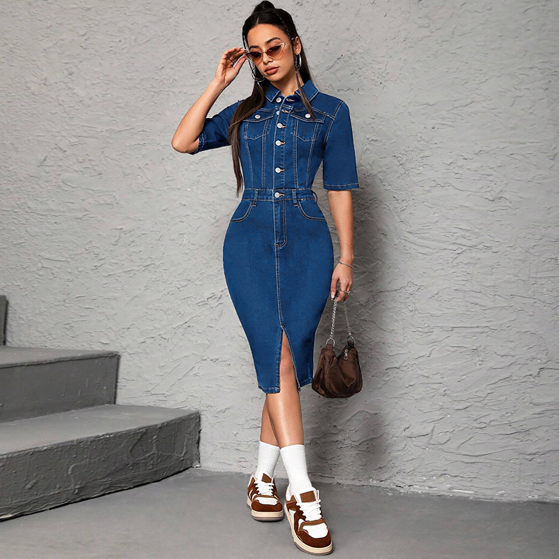 Women Long Dress Turn Down Col - Wrap Dress Work avis et prix