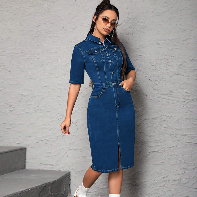 Women Long Dress Turn Down Col - Wrap Dress Work avis et prix