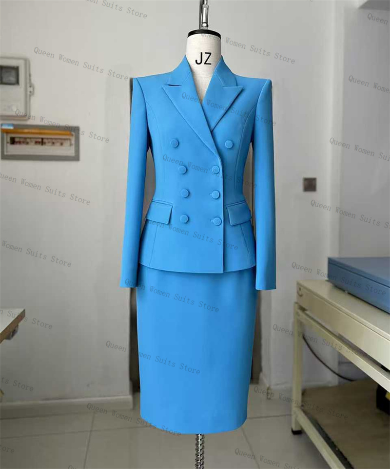 Sky Blue Women Suit Skirt Set  - Women Formal Wear Coat avis et prix