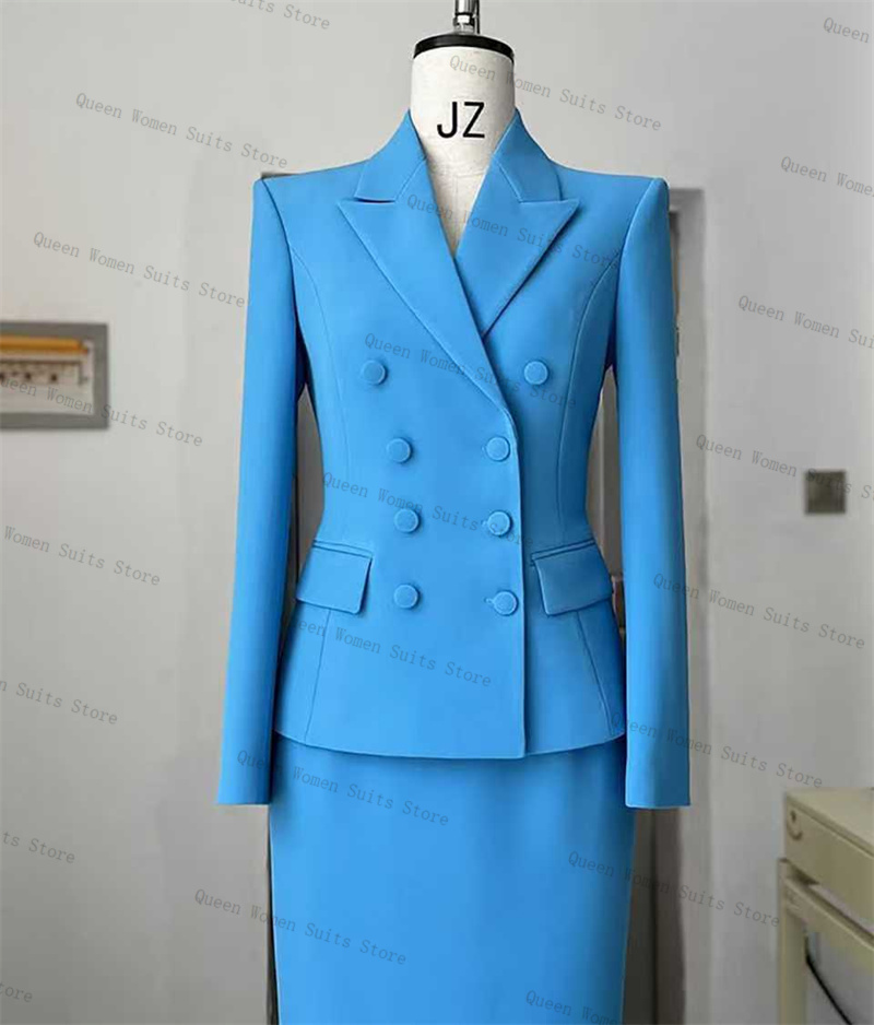 Sky Blue Women Suit Skirt Set  - Women Formal Wear Coat avis et prix