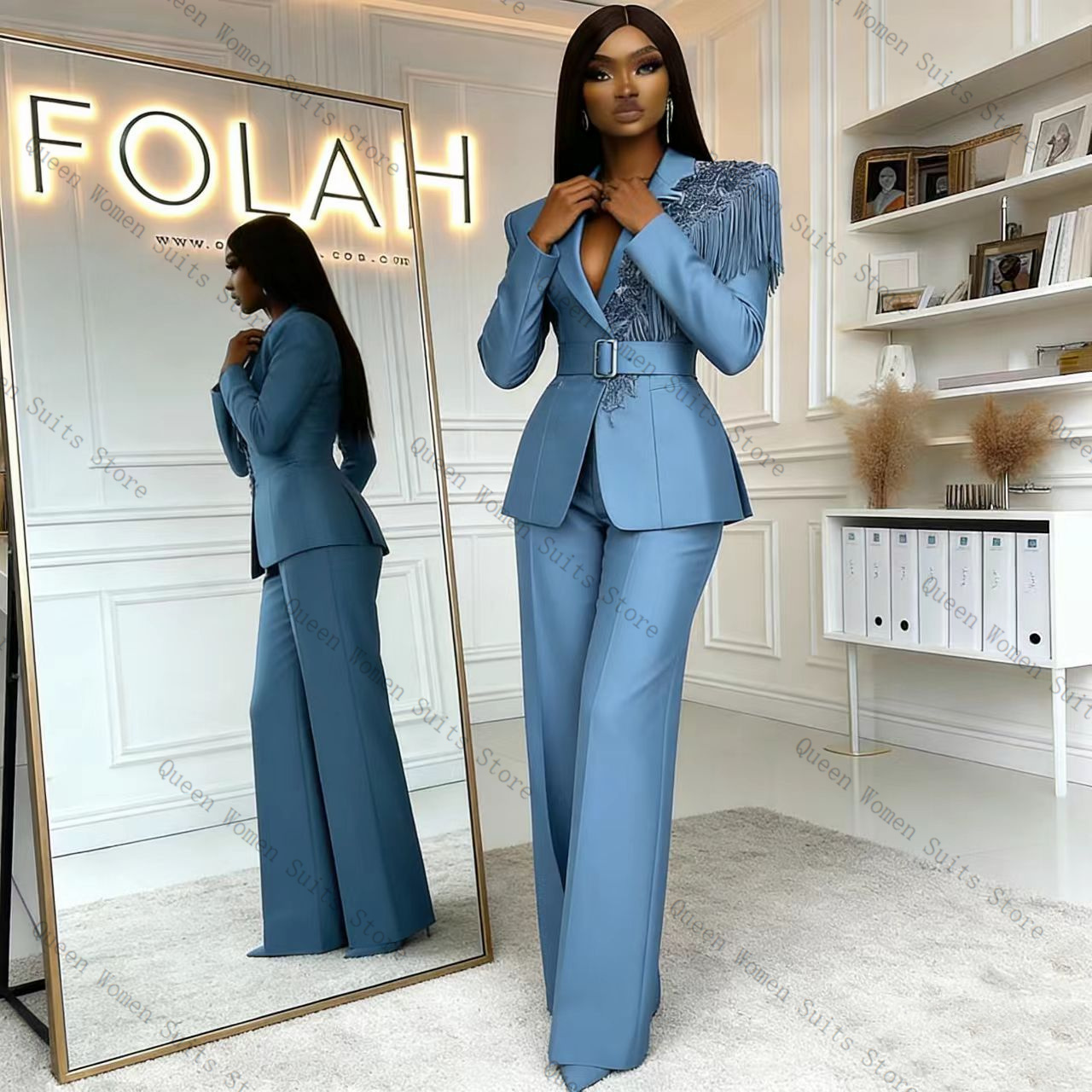 Tassel Blue Women Suit Pants S - Women Formal Wear Coat avis et prix