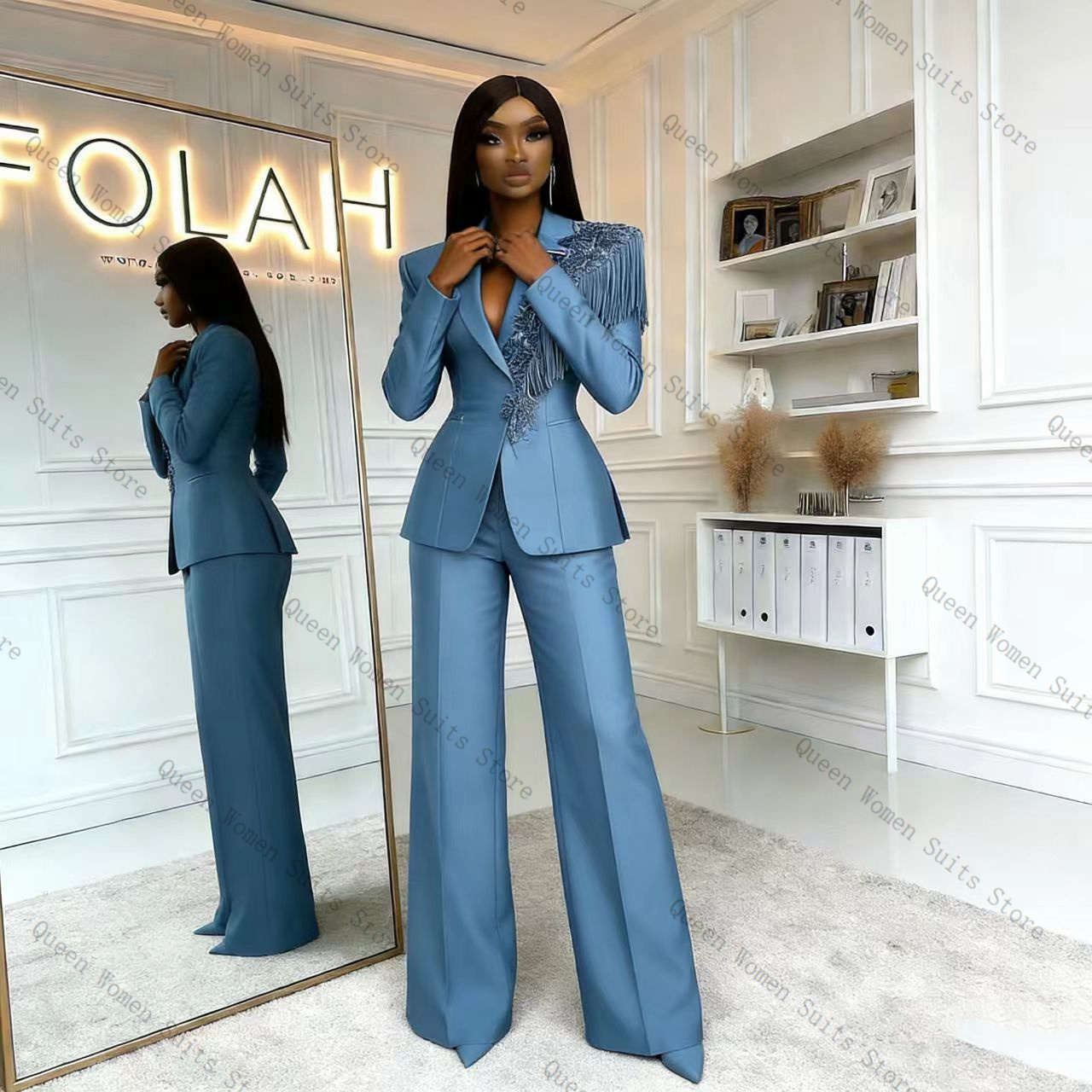 Tassel Blue Women Suit Pants S - Women Formal Wear Coat avis et prix