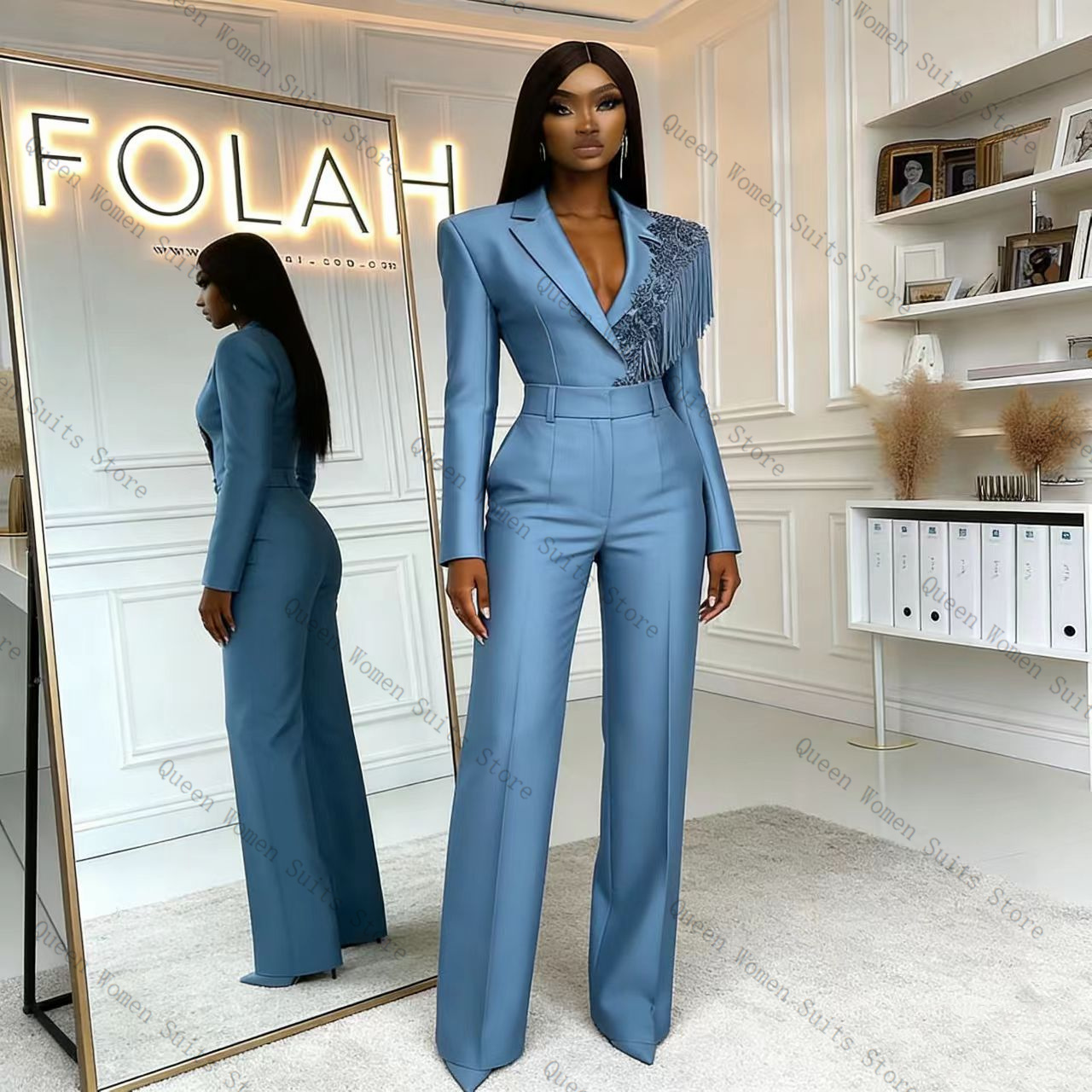 Tassel Blue Women Suit Pants S - Women Formal Wear Coat avis et prix
