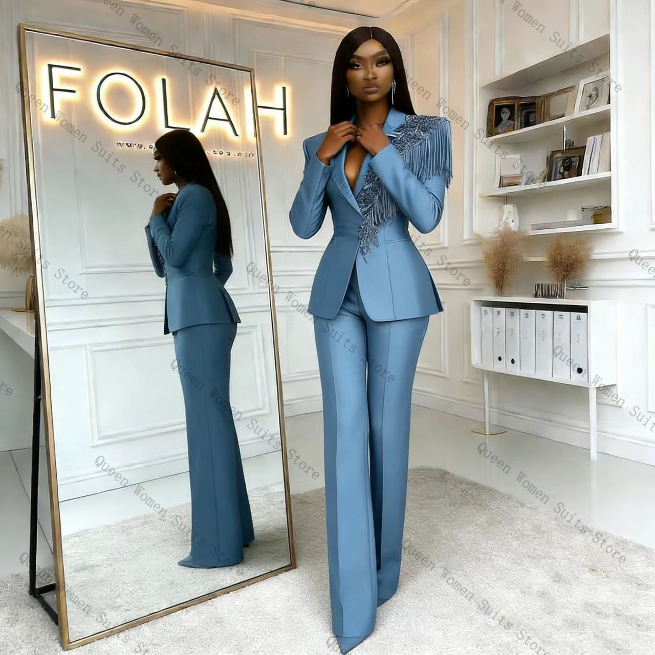 Tassel Blue Women Suit Pants S - Women Formal Wear Coat avis et prix