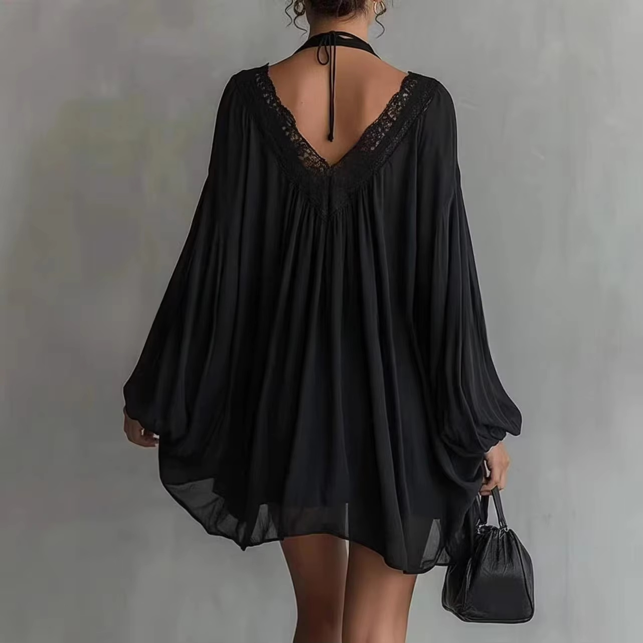 Women's Black Lace Trim Sexy D - Wrap Dress Work avis et prix