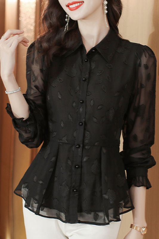 Elegant Floral Long Sleeve Chi - Women'S Formal Wear Blouse avis et prix