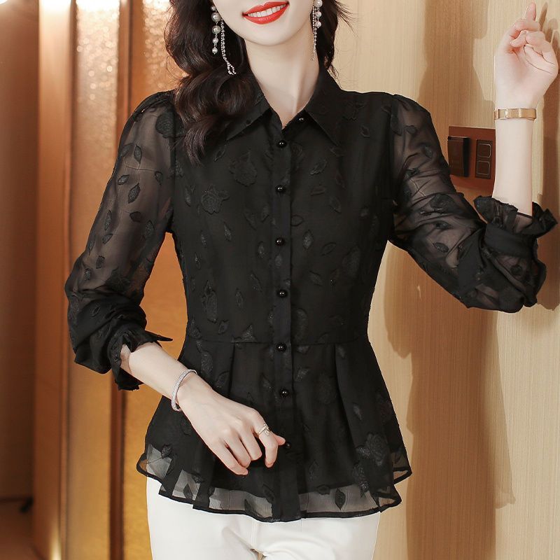 Elegant Floral Long Sleeve Chi - Women'S Formal Wear Blouse avis et prix