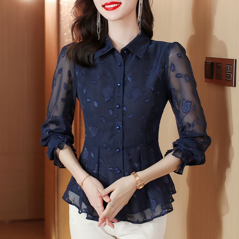 Elegant Floral Long Sleeve Chi - Women'S Formal Wear Blouse avis et prix