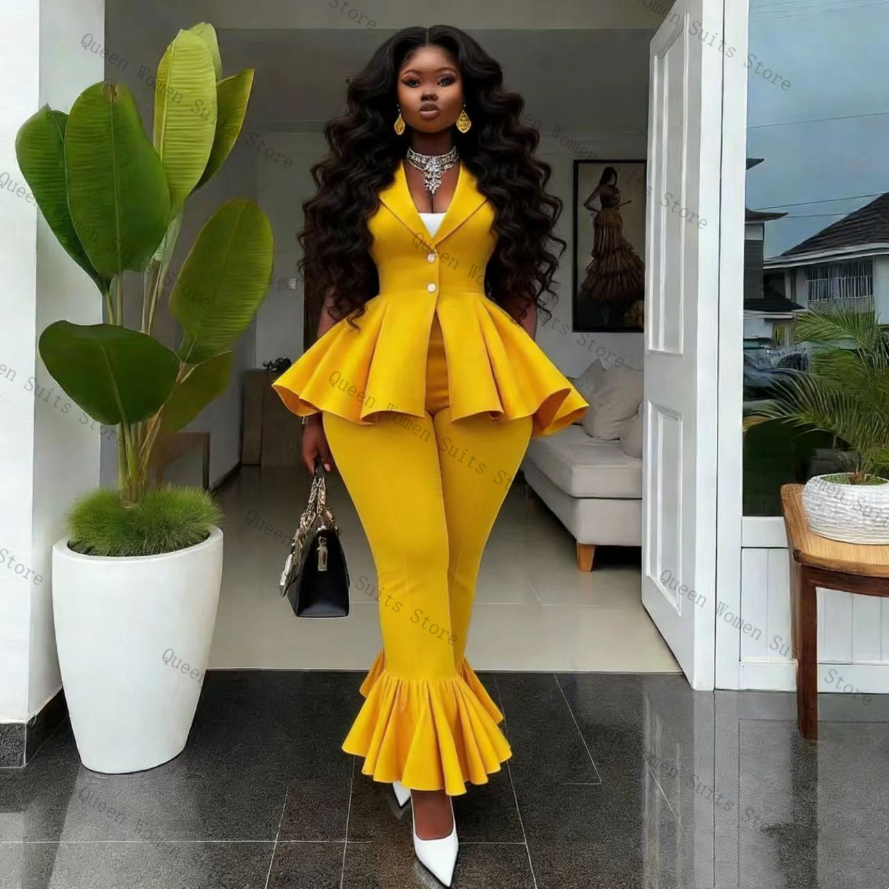 Yellow Women Suit Pants Set 2  - Women Formal Wear Vest avis et prix