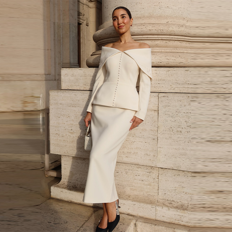 Elegant French White Peplum Tw - Formal Wear Women Us avis et prix