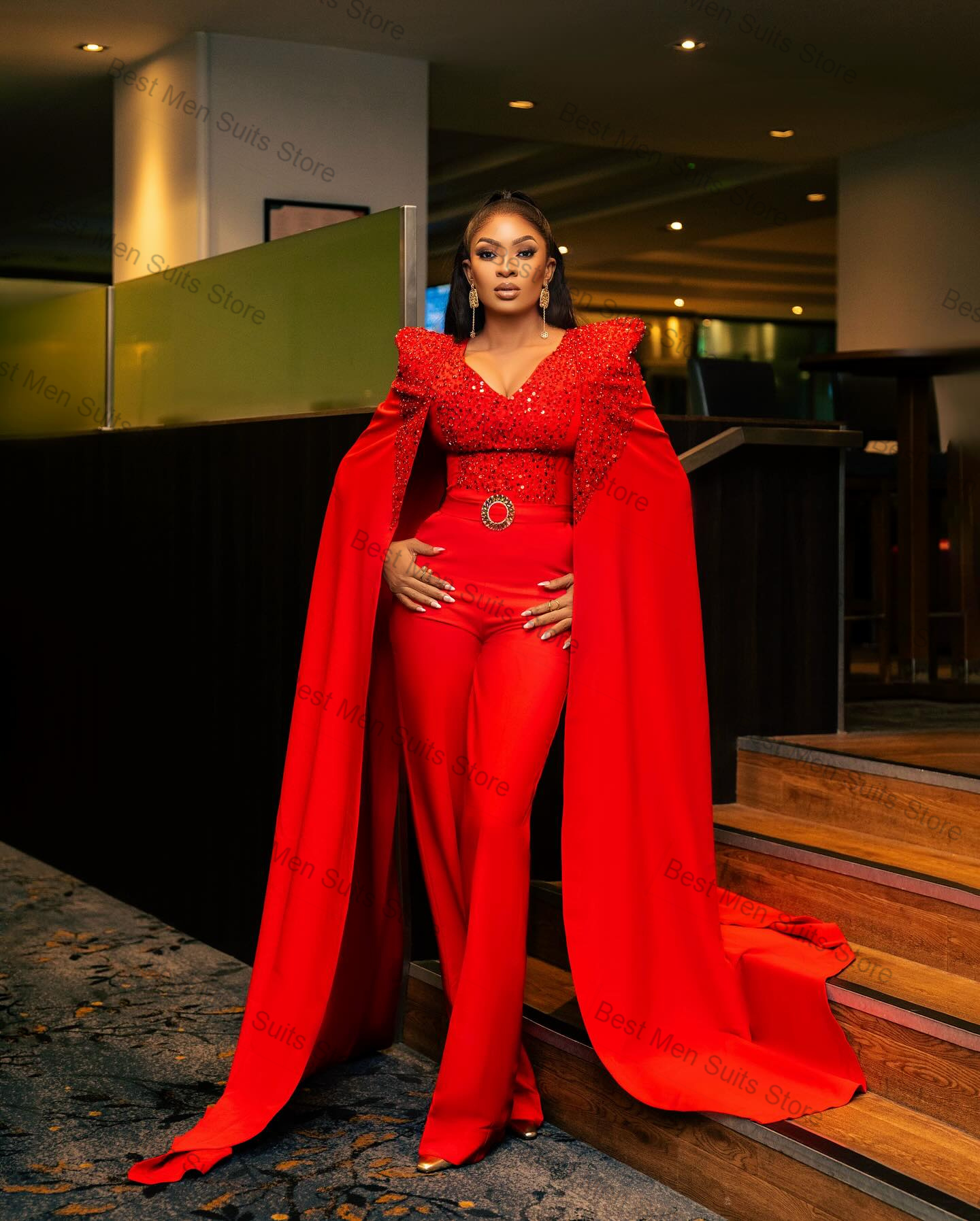 Luxury Red Wrap Women Suit Set - Wrap Dress Work avis et prix