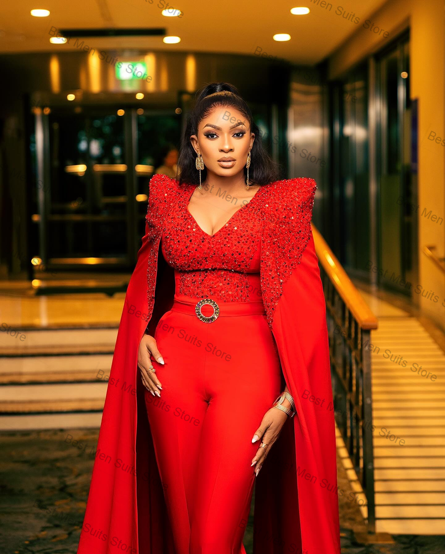 Luxury Red Wrap Women Suit Set - Wrap Dress Work avis et prix