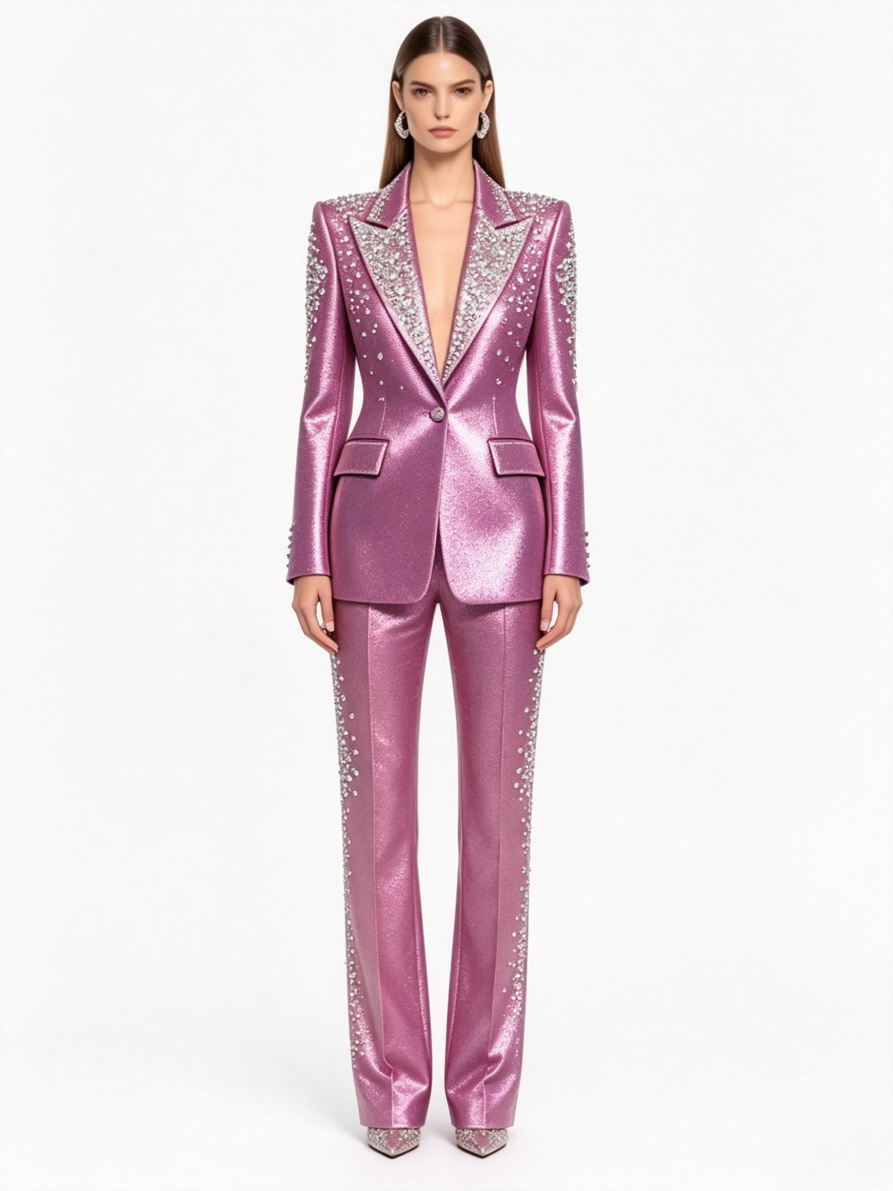 Luxury Crystals Pink Satin Wom - Women Formal Wear Coat avis et prix